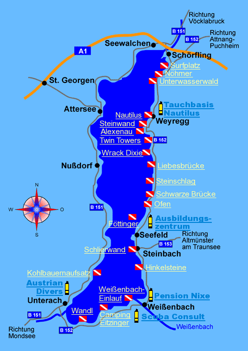 nurkowanie Attersee mapa